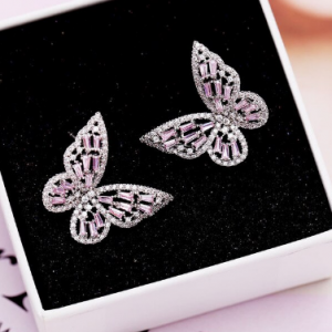 Boucles D'oreilles Argentées Camée Papillon Rose - Style Victorien/gothique, Fermoir Dormeuse, Neuf Sans Emballage