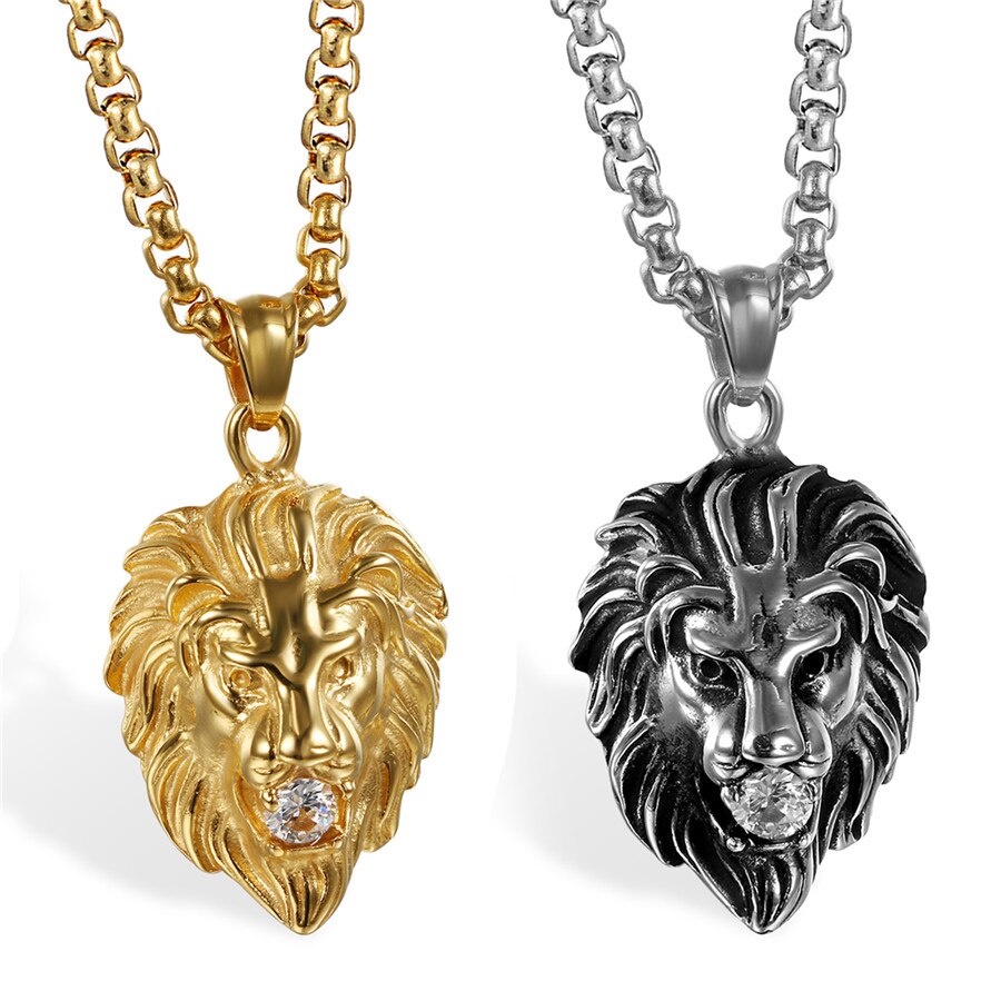 Collier Homme Tête De Lion Doré - Pendentif Scintillant Yeux Rouges, Chaîne 60 Cm, Acier Inoxydable, Style Hip-hop